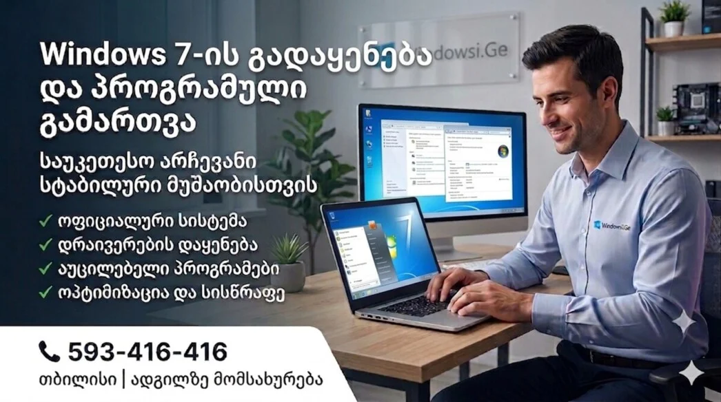 Windows 7 გადაყენება თბილისში კომპიუტერის და ლეპტოპის მომსახურება